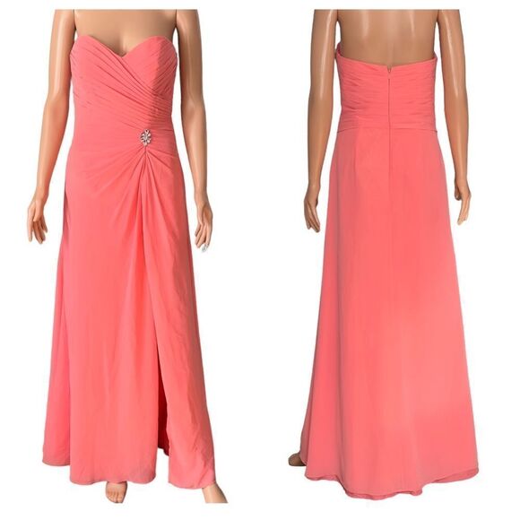 MORI LEE by Madeline Gardner Strapless Coral Gown Size 8 - Picture 1 of 14